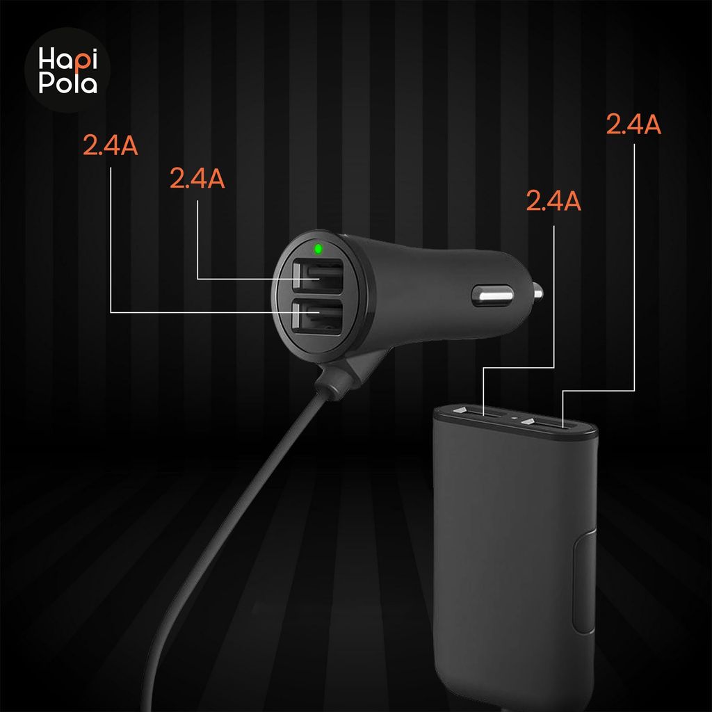 HAPIPOLA CAR Accessories Quartet 24W | 4X USB Output Fast Charging LED Indicator | Wide Compatibility for Smart Phones