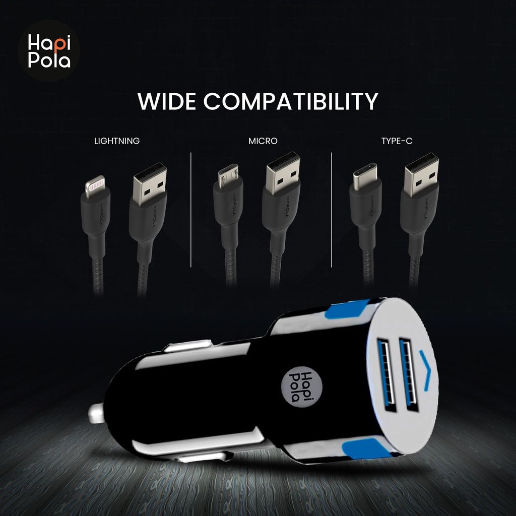 HAPIPOLA CAR Accessories Duo | 12W Output | Fast Charging 2X USB Output Sleek and Compact Design