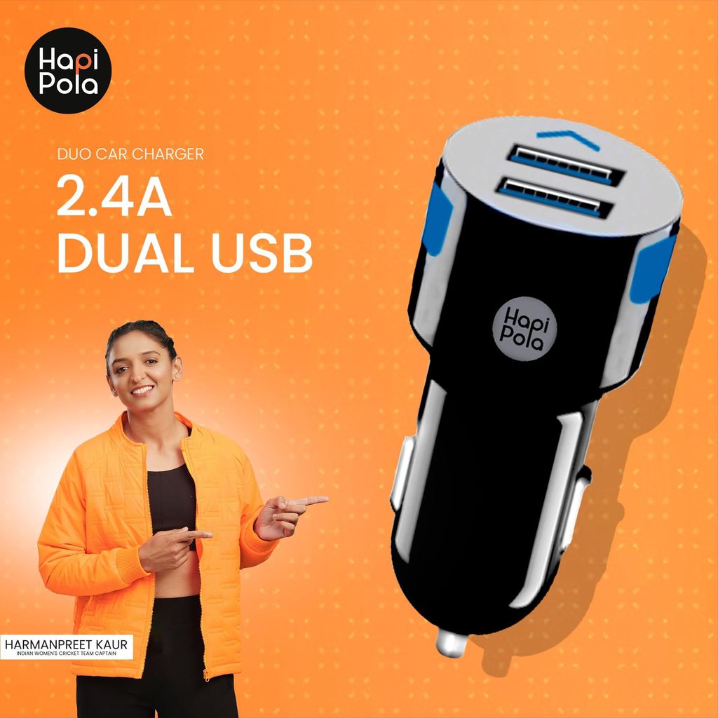 HAPIPOLA CAR Accessories Duo | 12W Output | Fast Charging 2X USB Output Sleek and Compact Design