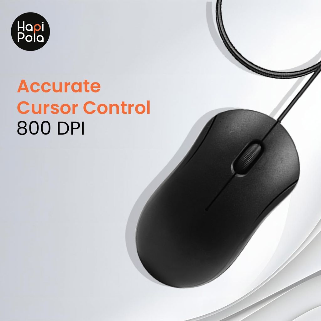 HAPIPOLA COMBO2 KEYPLUS WIRED MULTIMEDIA KEYBOARD with MOUSE | Slim Keystrokes Supportive Keypad 800 DPI 2 Million Clicks 3 Buttons Lengthy Cord