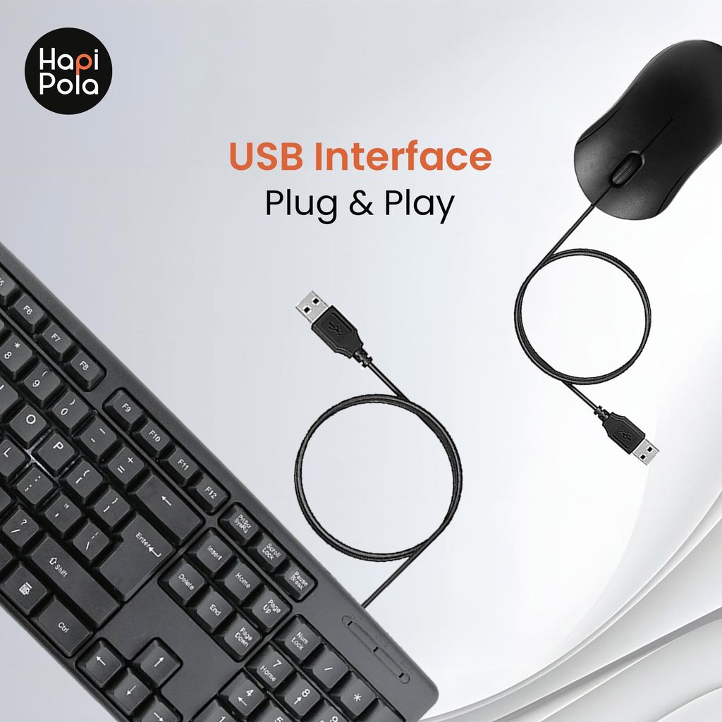 HAPIPOLA COMBO2 KEYPLUS WIRED MULTIMEDIA KEYBOARD with MOUSE | Slim Keystrokes Supportive Keypad 800 DPI 2 Million Clicks 3 Buttons Lengthy Cord