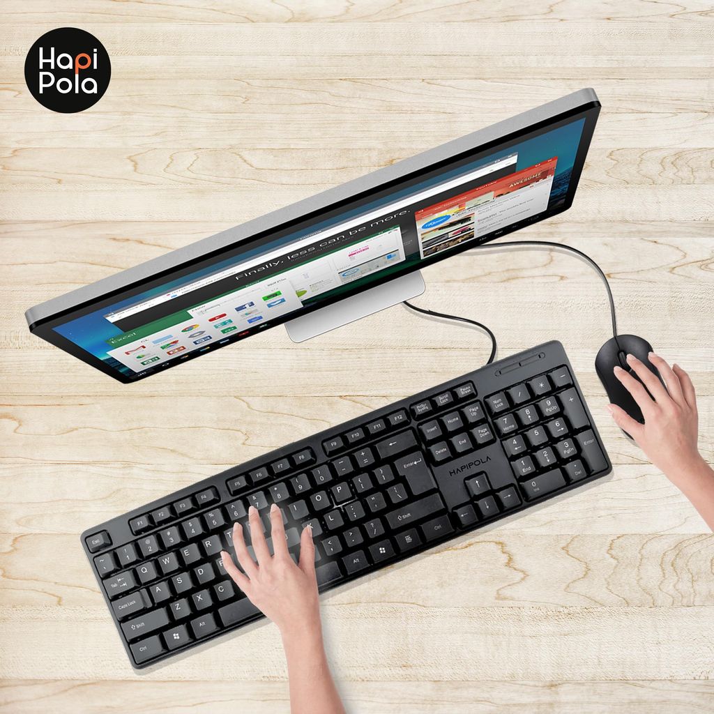 HAPIPOLA COMBO2 KEYPLUS WIRED MULTIMEDIA KEYBOARD with MOUSE | Slim Keystrokes Supportive Keypad 800 DPI 2 Million Clicks 3 Buttons Lengthy Cord