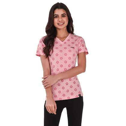 Dustin Women's V-Neck Printed Regular Fit Half Sleeve Comfortable Cotton Tee/Top/T-Shirt