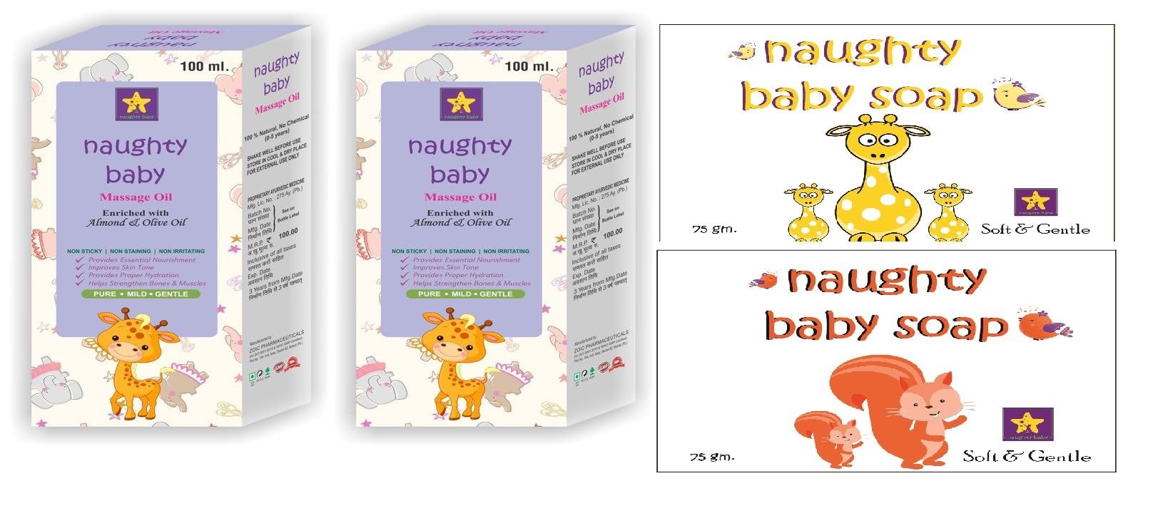 naughty baby pack of naughty baby 2 Soft & Gentle Soaps 2 Daily Massage Oil Bottles