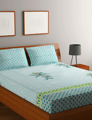Suan bedsheet King Size Bed with 2 Pillow Cover Set 210 TC high Cotton 108 X 108 Inches (Geomatric (Blue Green), King)