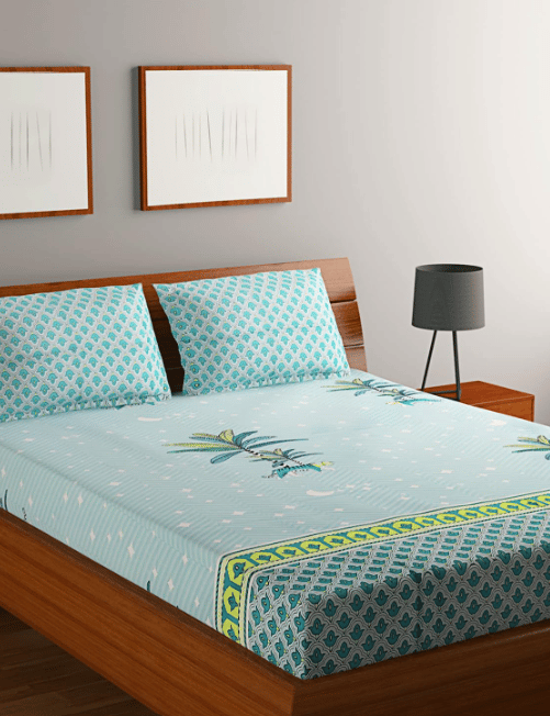 Suan bedsheet King Size Bed with 2 Pillow Cover Set 210 TC high Cotton 108 X 108 Inches (Geomatric (Blue Green), King)