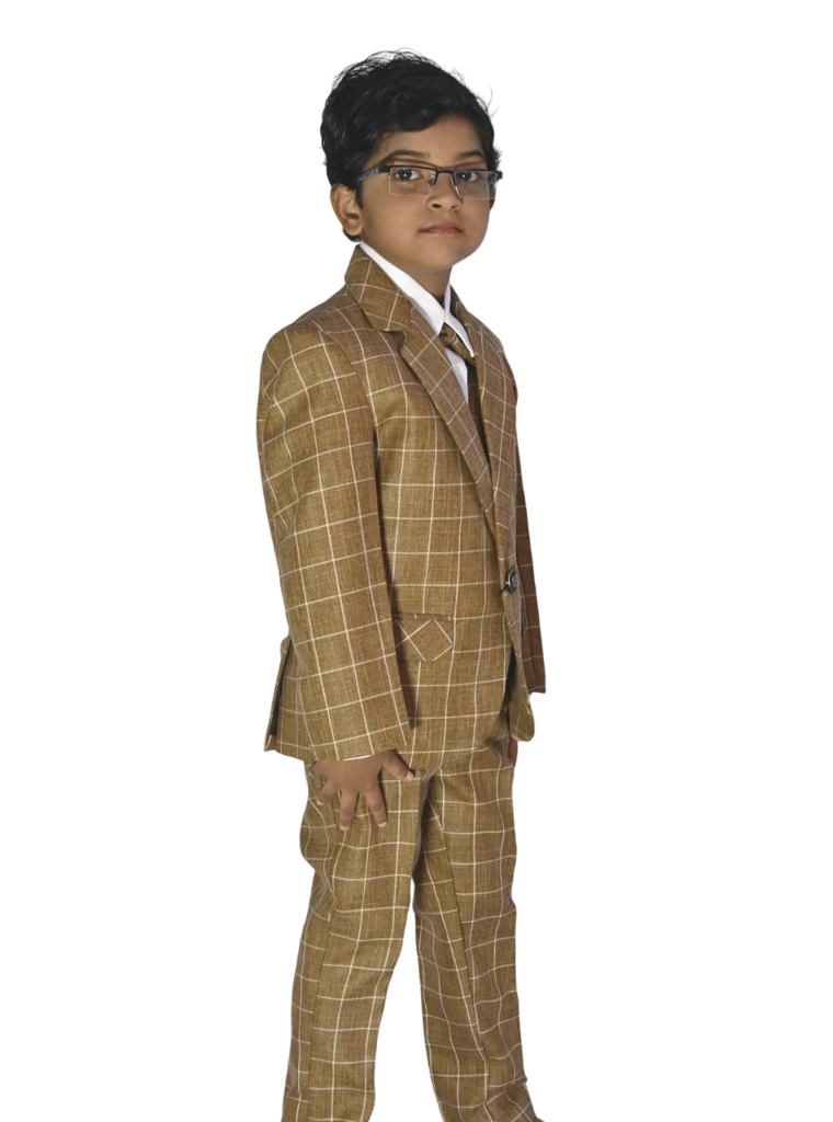 JOYHAAT Kids Boy's 5 Piece Coat Suit For Party/Formal/Wedding/Festival With Brown Color/ Set Of Full White shirt, Pant, Waistcoat, Coat & Bow