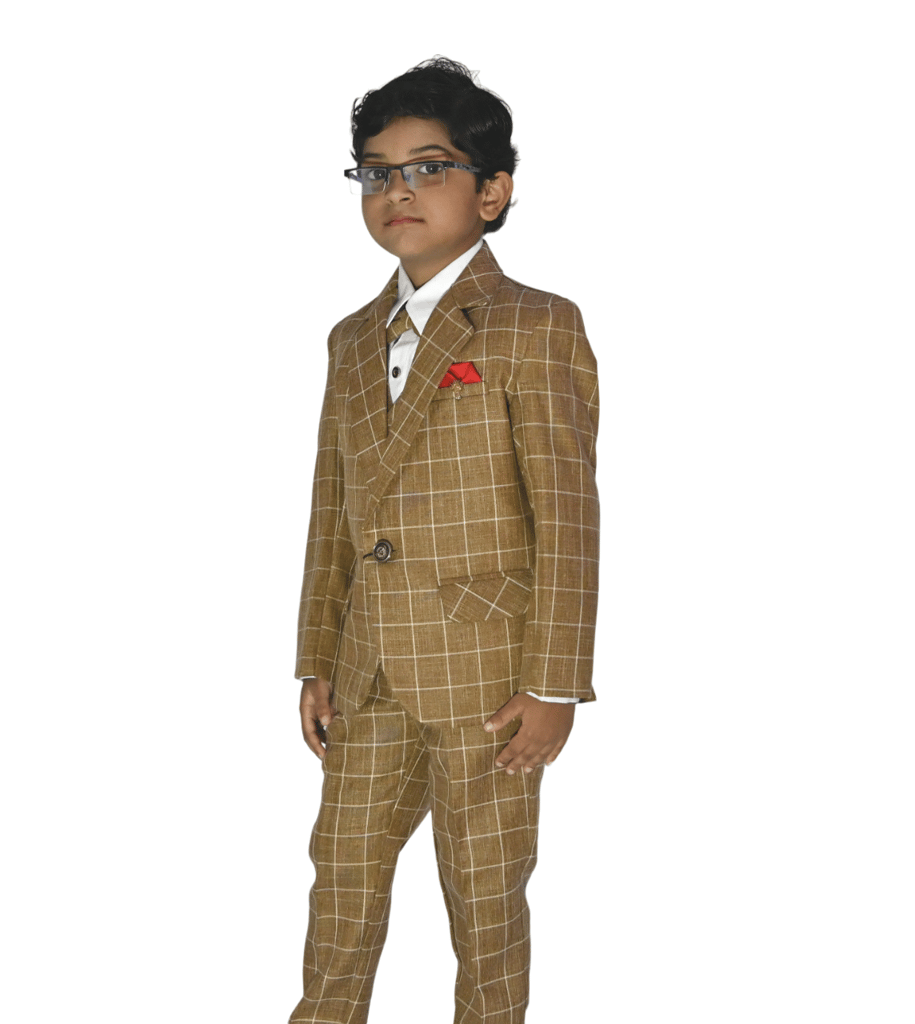JOYHAAT Kids Boy's 5 Piece Coat Suit For Party/Formal/Wedding/Festival With Brown Color/ Set Of Full White shirt, Pant, Waistcoat, Coat & Bow