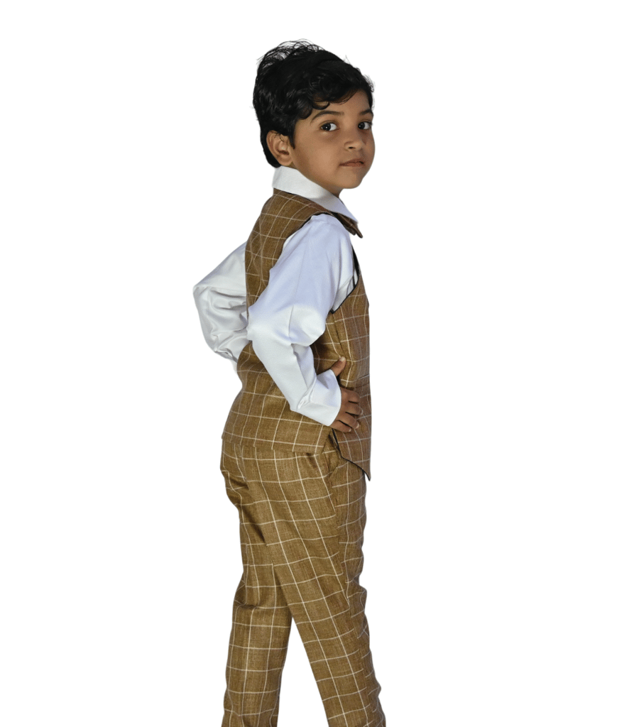 JOYHAAT Kids Boy's 5 Piece Coat Suit For Party/Formal/Wedding/Festival With Brown Color/ Set Of Full White shirt, Pant, Waistcoat, Coat & Bow