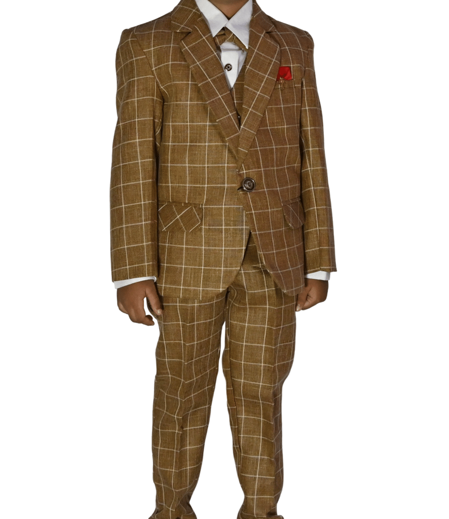 JOYHAAT Kids Boy's 5 Piece Coat Suit For Party/Formal/Wedding/Festival With Brown Color/ Set Of Full White shirt, Pant, Waistcoat, Coat & Bow