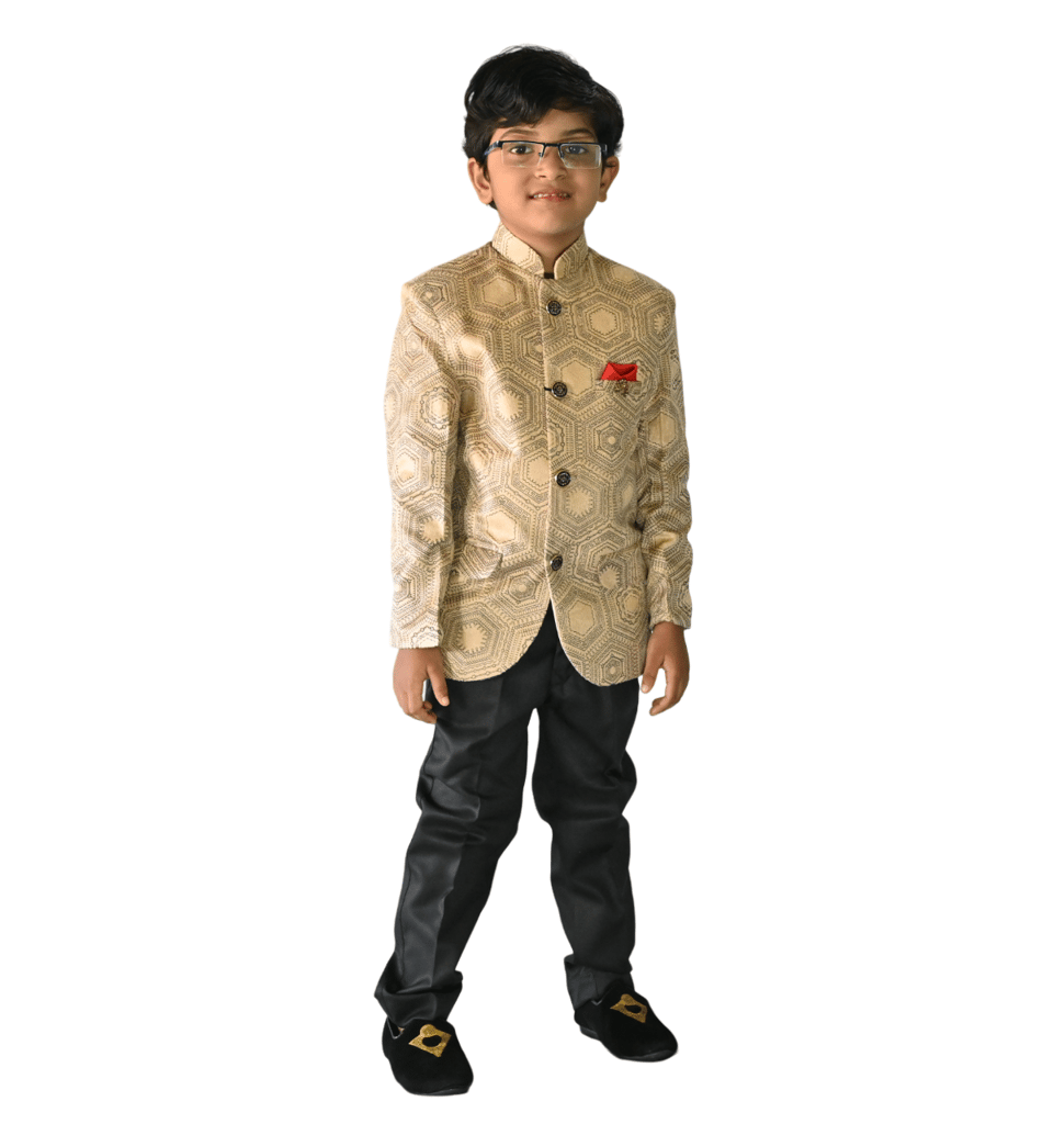 JOYHAAT Kids Boy's Stylish Jodhpuri Coat Suit For Party/Festival/Wedding/Formal With Fawn Color/ Set Of Coat and Black Pant