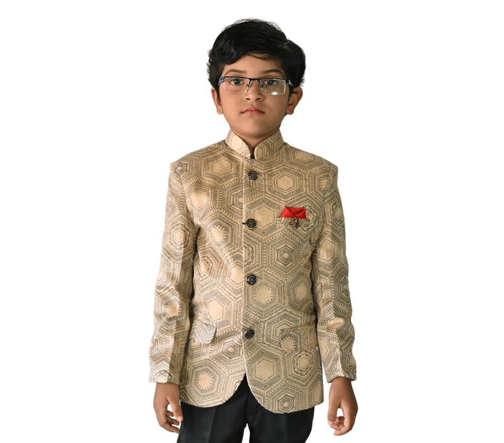 JOYHAAT Kids Boy's Stylish Jodhpuri Coat Suit For Party/Festival/Wedding/Formal With Fawn Color/ Set Of Coat and Black Pant