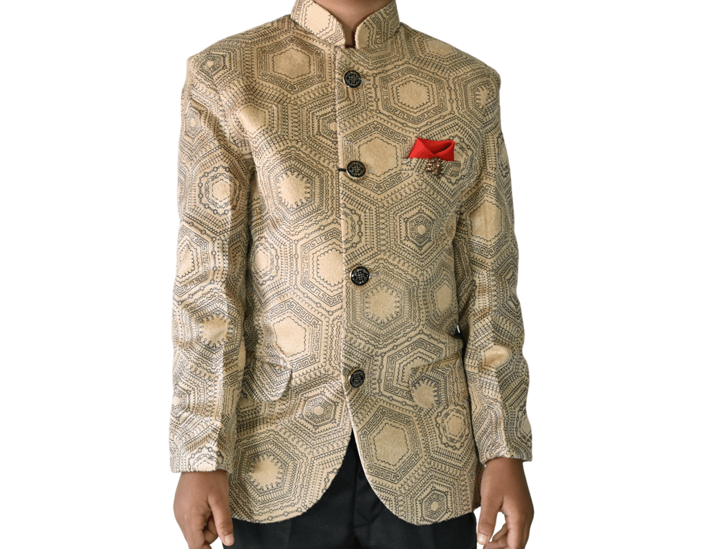 JOYHAAT Kids Boy's Stylish Jodhpuri Coat Suit For Party/Festival/Wedding/Formal With Fawn Color/ Set Of Coat and Black Pant