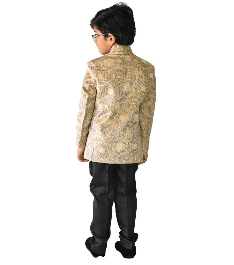 JOYHAAT Kids Boy's Stylish Jodhpuri Coat Suit For Party/Festival/Wedding/Formal With Fawn Color/ Set Of Coat and Black Pant