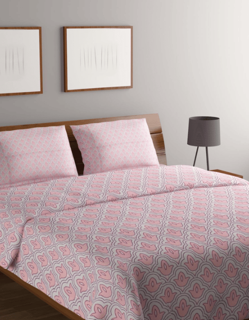 Suan bedsheet King Size Bed with 2 Pillow Cover Set 210 TC high Cotton 108 X 108 Inches (Printed (Pink Grey), King)