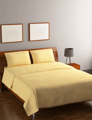 Suan bedsheet King Size Bed with 2 Pillow Cover Set 210 TC high Cotton 108 X 108 Inches (Geomatric (Yellow White), King)