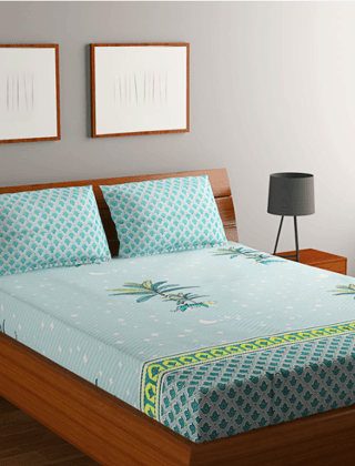 Suan bedsheet King Size Bed with 2 Pillow Cover Set 210 TC high Cotton 108 X 108 Inches (Geomatric (Blue Green), King)