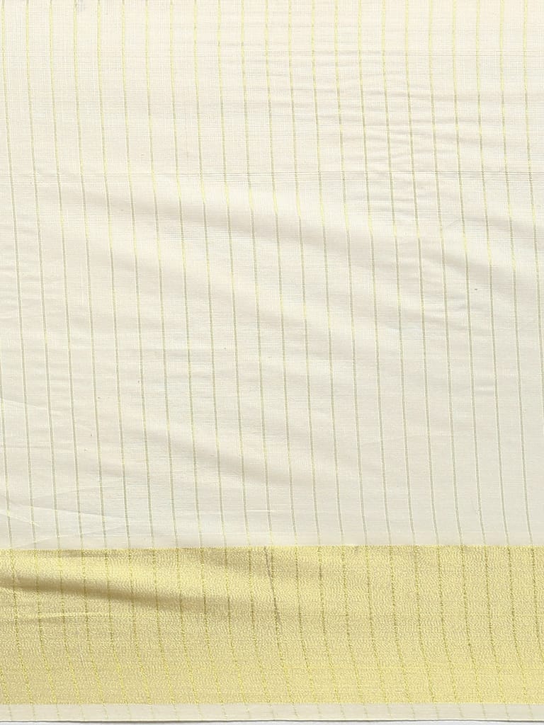 Kerala Saree Cream Gold Jari Border with Stripes self design KS89