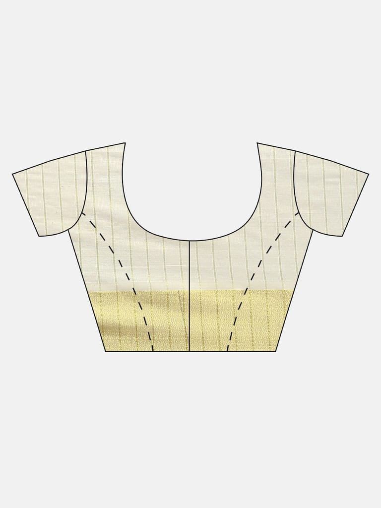 Kerala Saree Cream Gold Jari Border with Stripes self design KS89