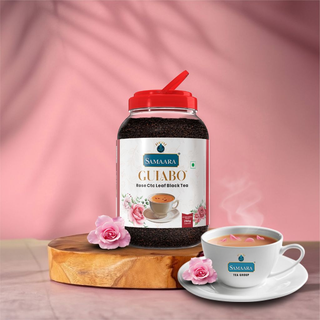 Jivvij Samaara Gulabo Rose Tea 250gm Jar | Premium Assam Ctc Black Leaf Tea | Rose Gulab Chai Patti | Strong Flavoured Tea Powder