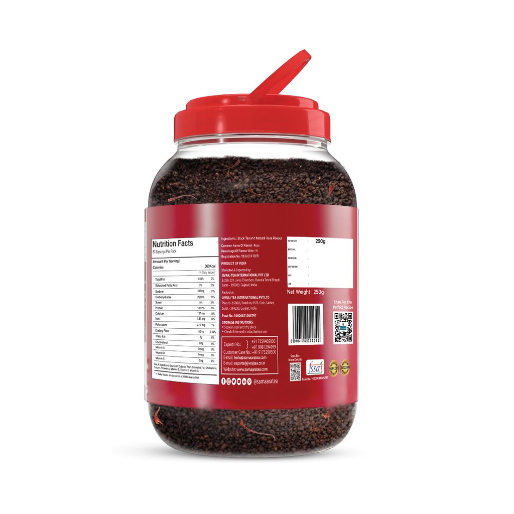 Jivvij Samaara Gulabo Rose Tea 250gm Jar | Premium Assam Ctc Black Leaf Tea | Rose Gulab Chai Patti | Strong Flavoured Tea Powder