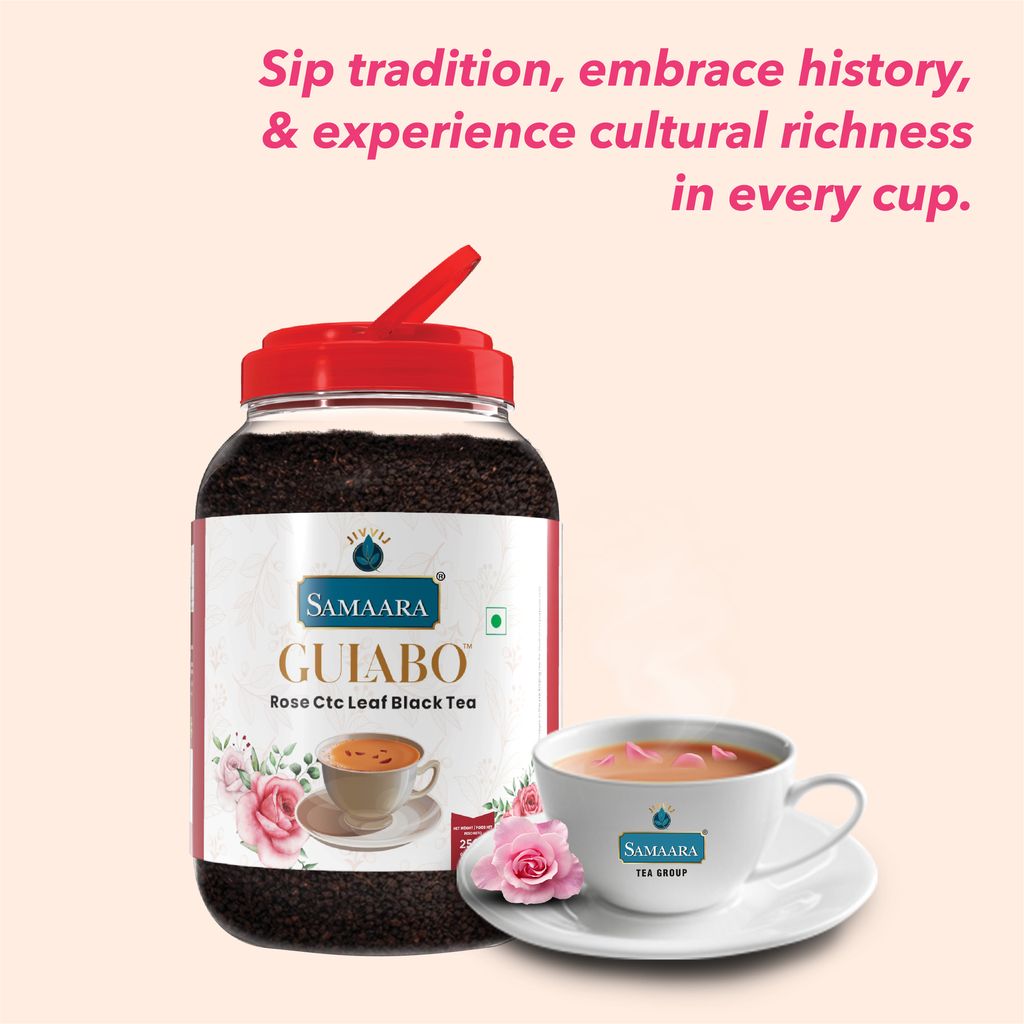 Jivvij Samaara Gulabo Rose Tea 250gm Jar | Premium Assam Ctc Black Leaf Tea | Rose Gulab Chai Patti | Strong Flavoured Tea Powder