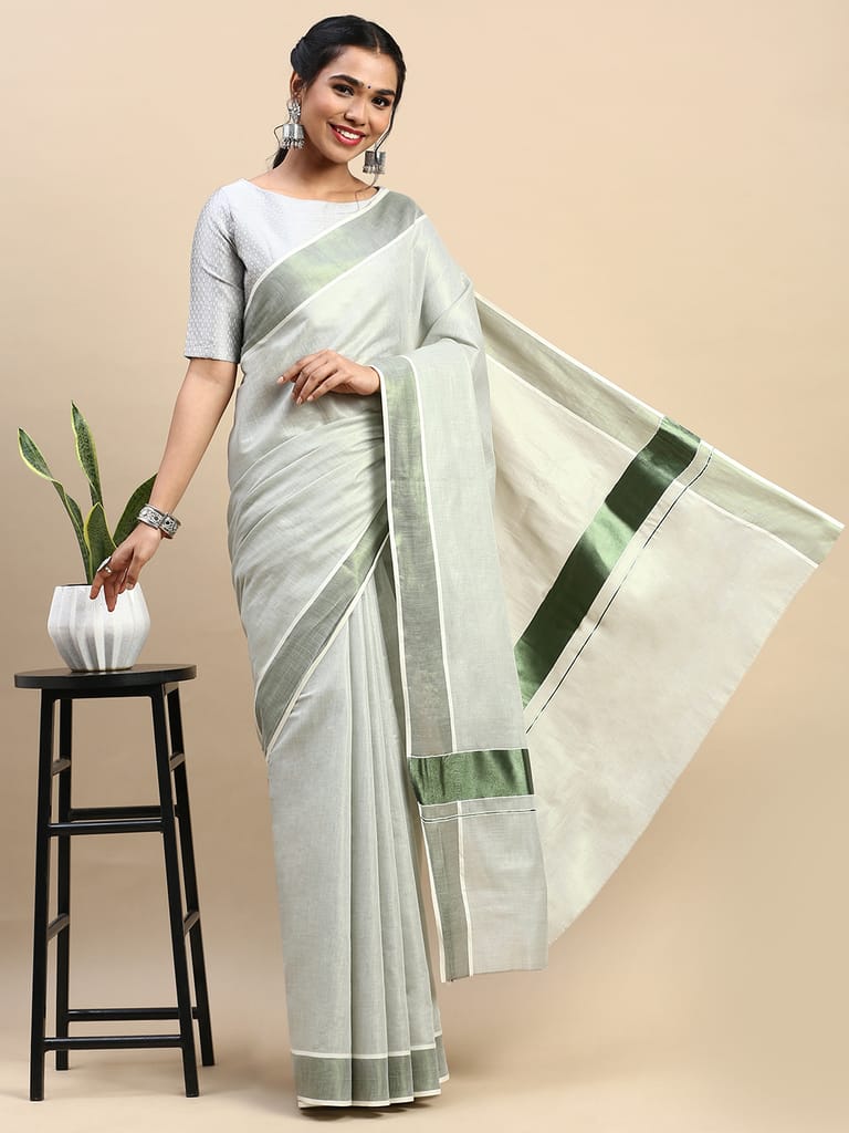 Kerala Saree Green Colour with Jari Border KS93