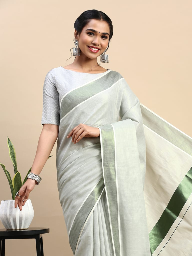 Kerala Saree Green Colour with Jari Border KS93