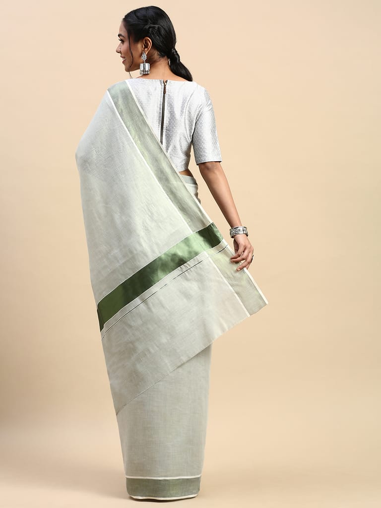 Kerala Saree Green Colour with Jari Border KS93