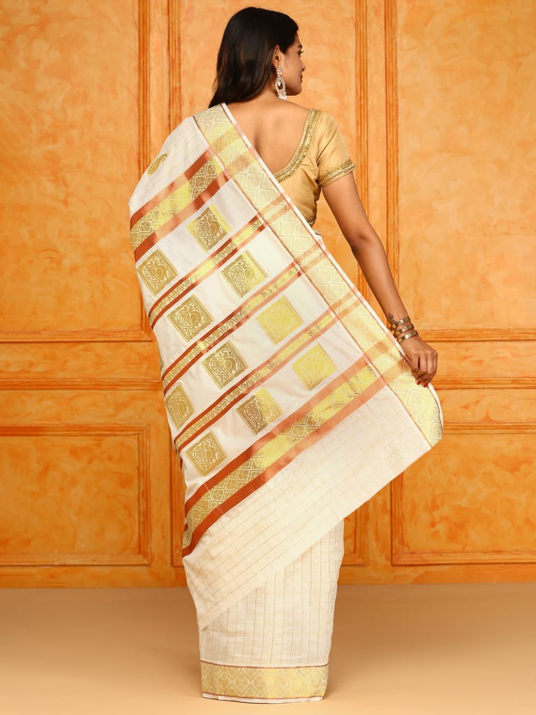 Kerala Cream Gold Jari Weaving Saree