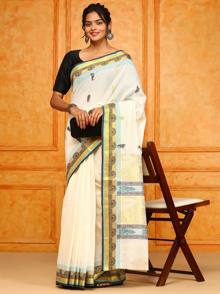 Kerala Cream Gold Jari Weaving Saree