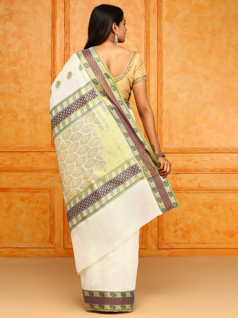 Kerala Cream Gold Jari Weaving Saree