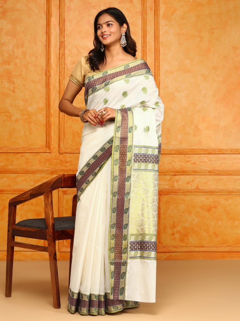 Kerala Cream Gold Jari Weaving Saree