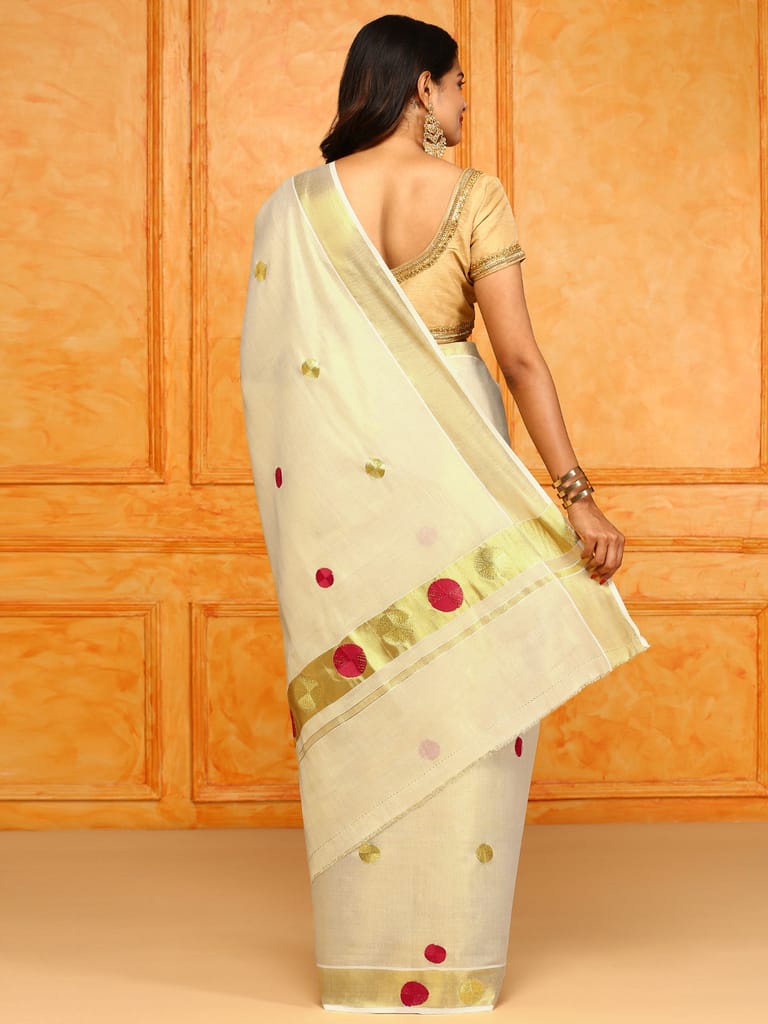 Kerala Cream Gold Jari Weaving Saree