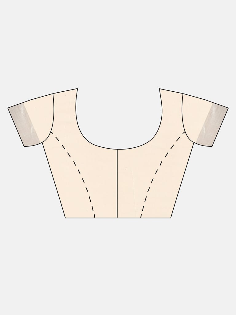 Womens Off White Kerala Peacock Feather Design Printed Silver Jari Saree OKS03