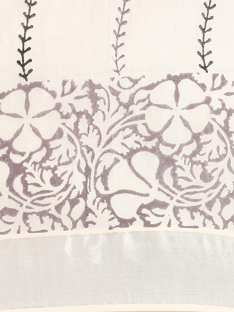 Womens Kerala Tissue Printed Silver Jari Border Saree OKS34