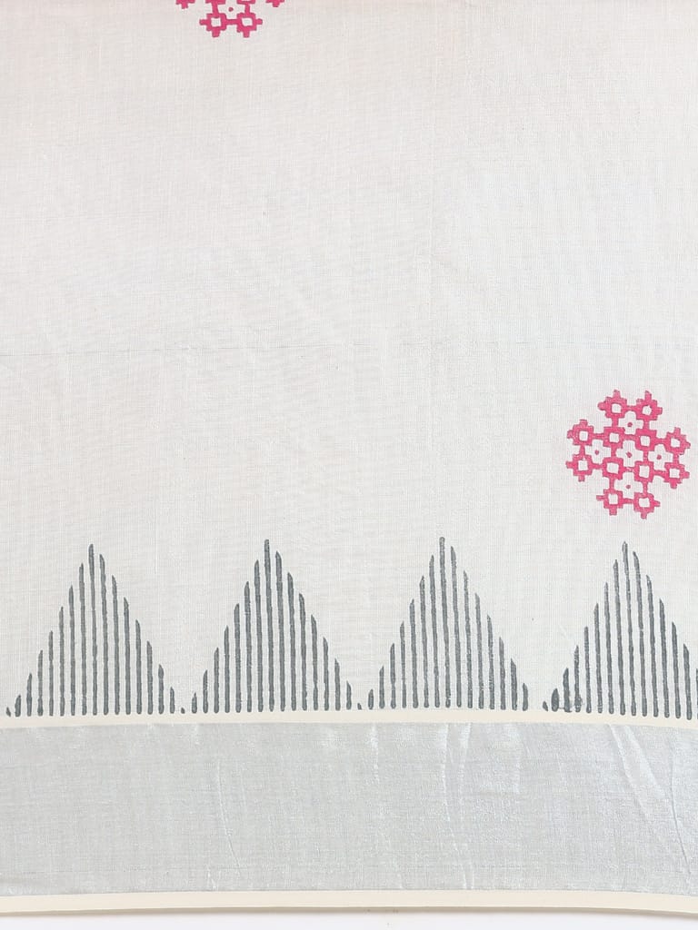 Womens Kerala Tissue Printed Silver Jari Border Saree OKS38