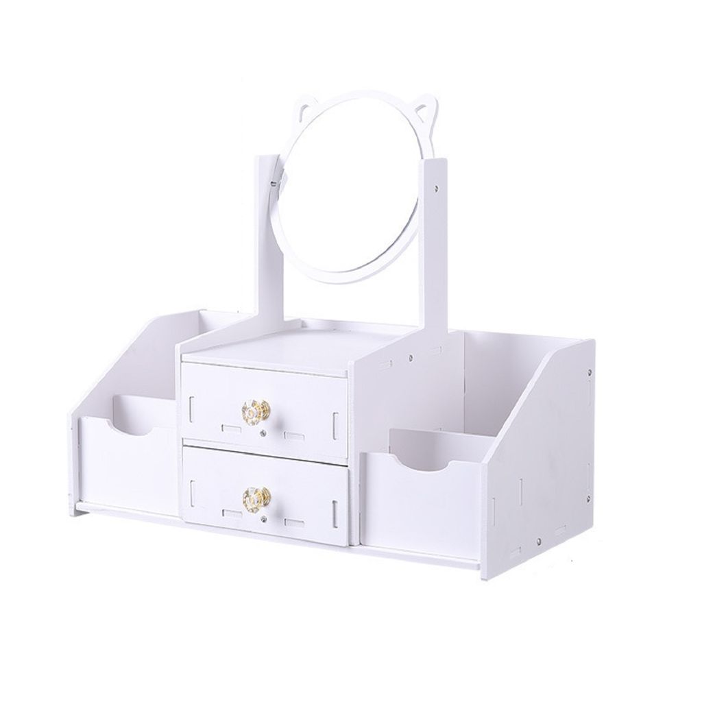 KTRS Enterprise Wooden Desktop Storage Box DIY Detachable Assembly Cosmetic Mirror Household Double Drawer Compartment Cosmetic Storage Mirror - Toys and Games | Buy online on ZillyBuy