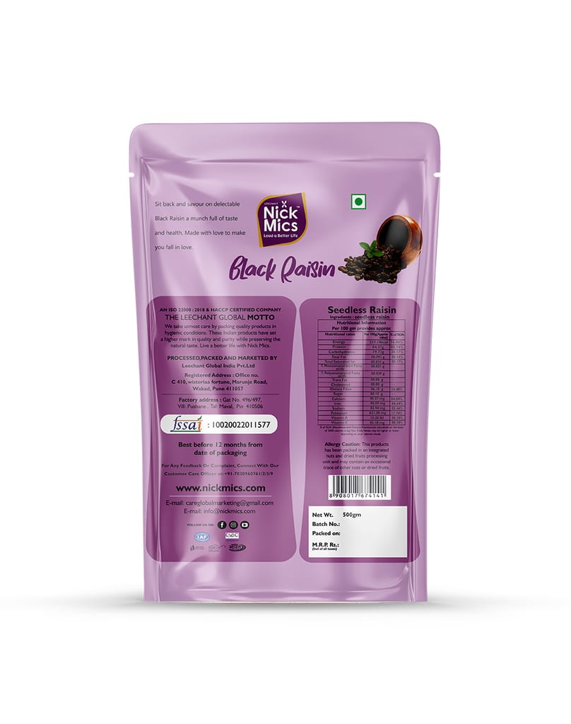 Nickmics Black Kismis 500 gm | Kali Kishmish | Kishmish | Nutritious| Rich in Iron | Naturally Sweet & tasty | Healthy Snacks| Dry Fruit Gift Pack