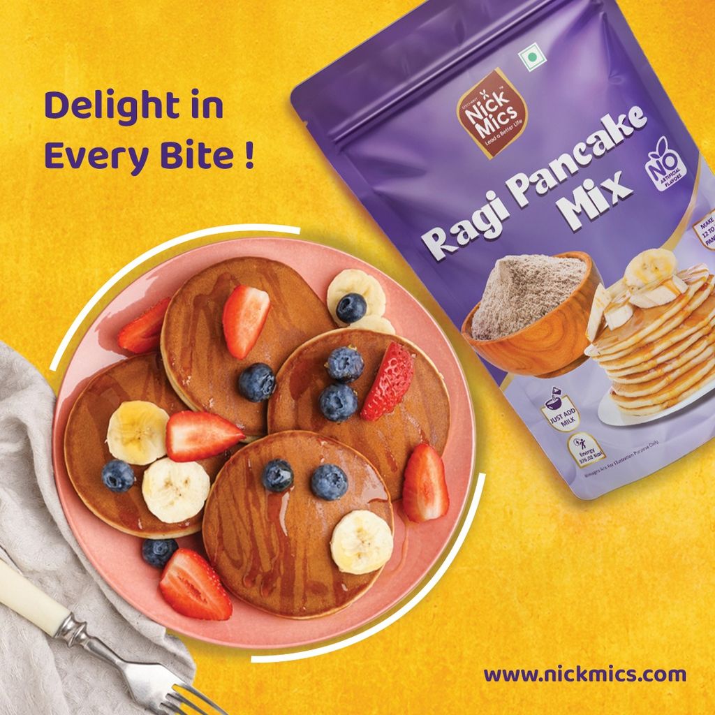 Nickmics Ragi Pancake Mix | Healthy Breakfast for Kids & Adults | Natural And Healthy Food, 100% | High Plant Protein | Low Carbs | Low GI Millet Grain | No Refined Sugar