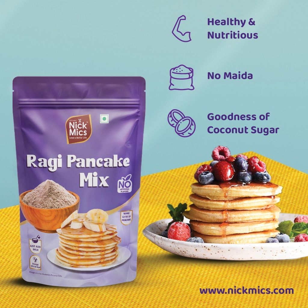 Nickmics Ragi Pancake Mix | Healthy Breakfast for Kids & Adults | Natural And Healthy Food, 100% | High Plant Protein | Low Carbs | Low GI Millet Grain | No Refined Sugar