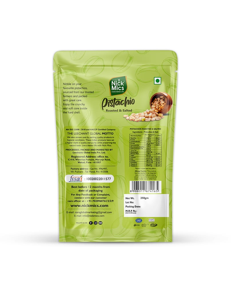 Nickmics Roasted and Salted Pistachio 250 gm | Pista | Tasty and Healthy| Whole Rich of Nutritions| Perfectly Salted | | Dry Fruits & Nuts | Rich in Vitamin & Minerals |