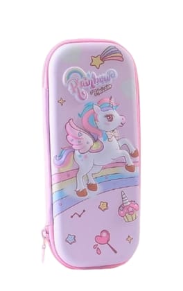 KTRS ENTERPRISE Ethylene Vinyl Acetate (Eva) Uicorn Horse Hardtop Pencil Case With Multiple Compartments Supply Organizer Students Stationery Box Pen Pouch