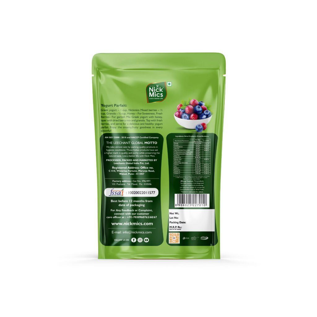 Nickmics Mix Berries 200gm | Dried Berries Mix | Healthly Snacks Contains Cranberry | Dried Cranberries |  Blueberries | Strawberries  | High in Antioxidants