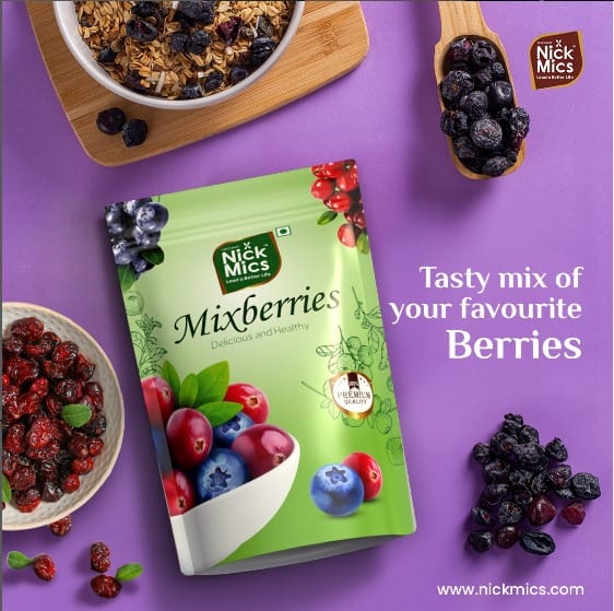 Nickmics Mix Berries 200gm | Dried Berries Mix | Healthly Snacks Contains Cranberry | Dried Cranberries |  Blueberries | Strawberries  | High in Antioxidants