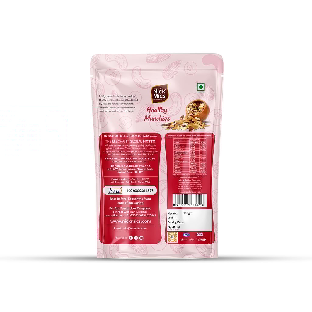 Nickmics Nickmics Healthy Munchies (Mixed Trails) 250 gm | Trail Mix | Seeds Mix | Roasted Seeds Mix for eating | Sesame seeds & Dried Cranberries | Mixed Seeds for Weight Loss | Healthy Diet Snacks