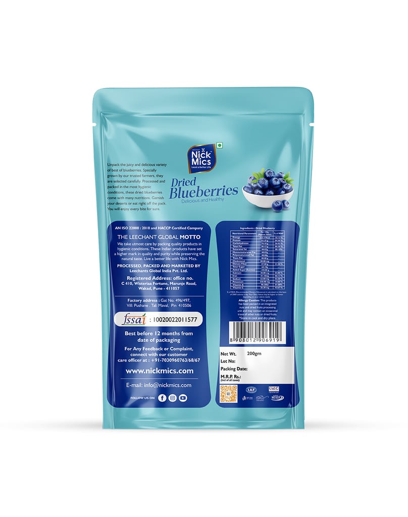 NickmicsDried Blueberries 200gm | Blueberries | Dried Blueberry | Rich in Calcium and Vitamin K |  No Preservatives | Delicious & Healthy Snack | Dry Fruits and Nuts