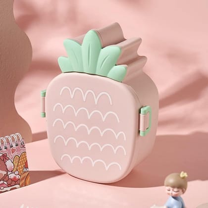 Cute Pineapple Shaped Bento Box with Fork Spoon Snack Candy Container Microwave Portable Office Lunch Box (1 Pc/with Spoon & Fork)