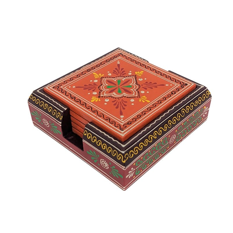 Multicolour Beautiful Tea Coaster Set Plate with Stand Dining Table Serving Office Handmade