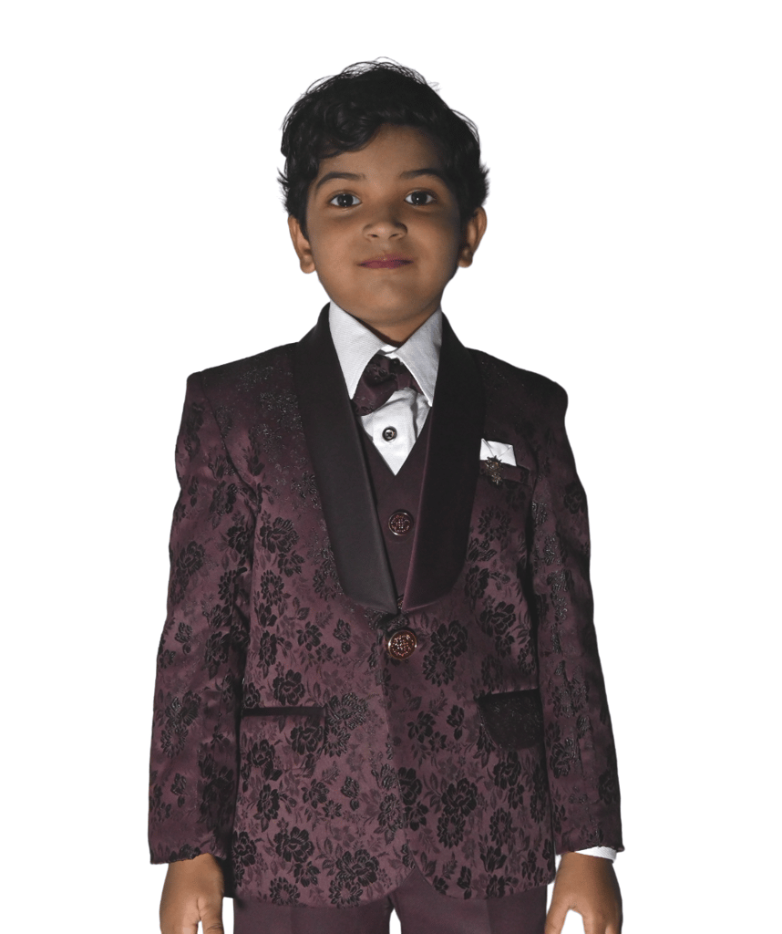 JOYHAAT Kids Boy 5 Piece Party/Wedding/Festival/Formal Wear Embroidered Tuxedo Coat Suit/Set of Full Shirt, Pant, Waistcoat, Embroidered Coat & Bow